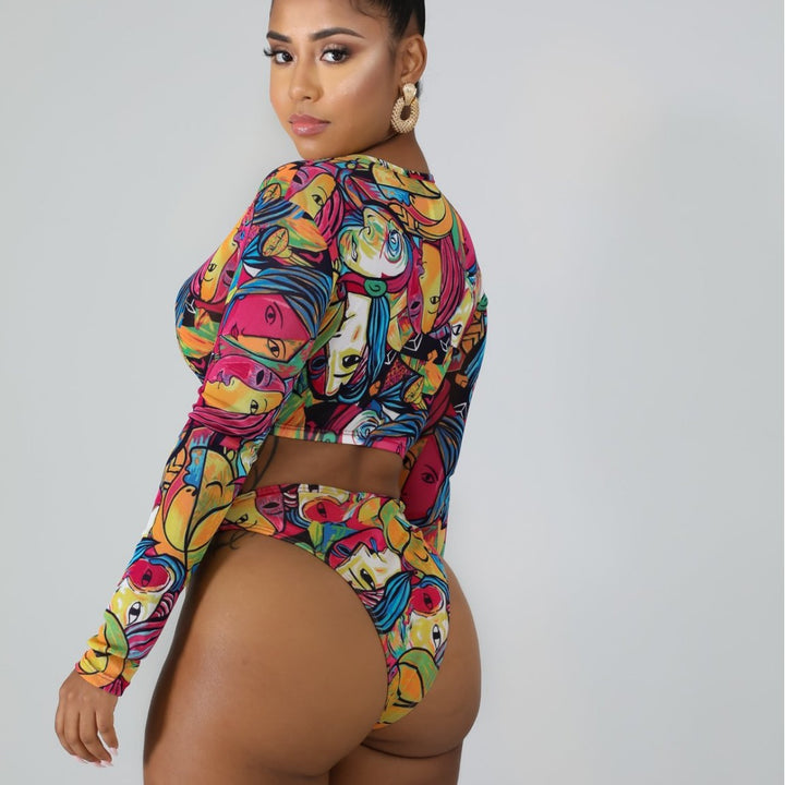 Damen Surf-Bikini-Set mit langärmeligem Oberteil und modischem Reißverschluss Echo Archiv