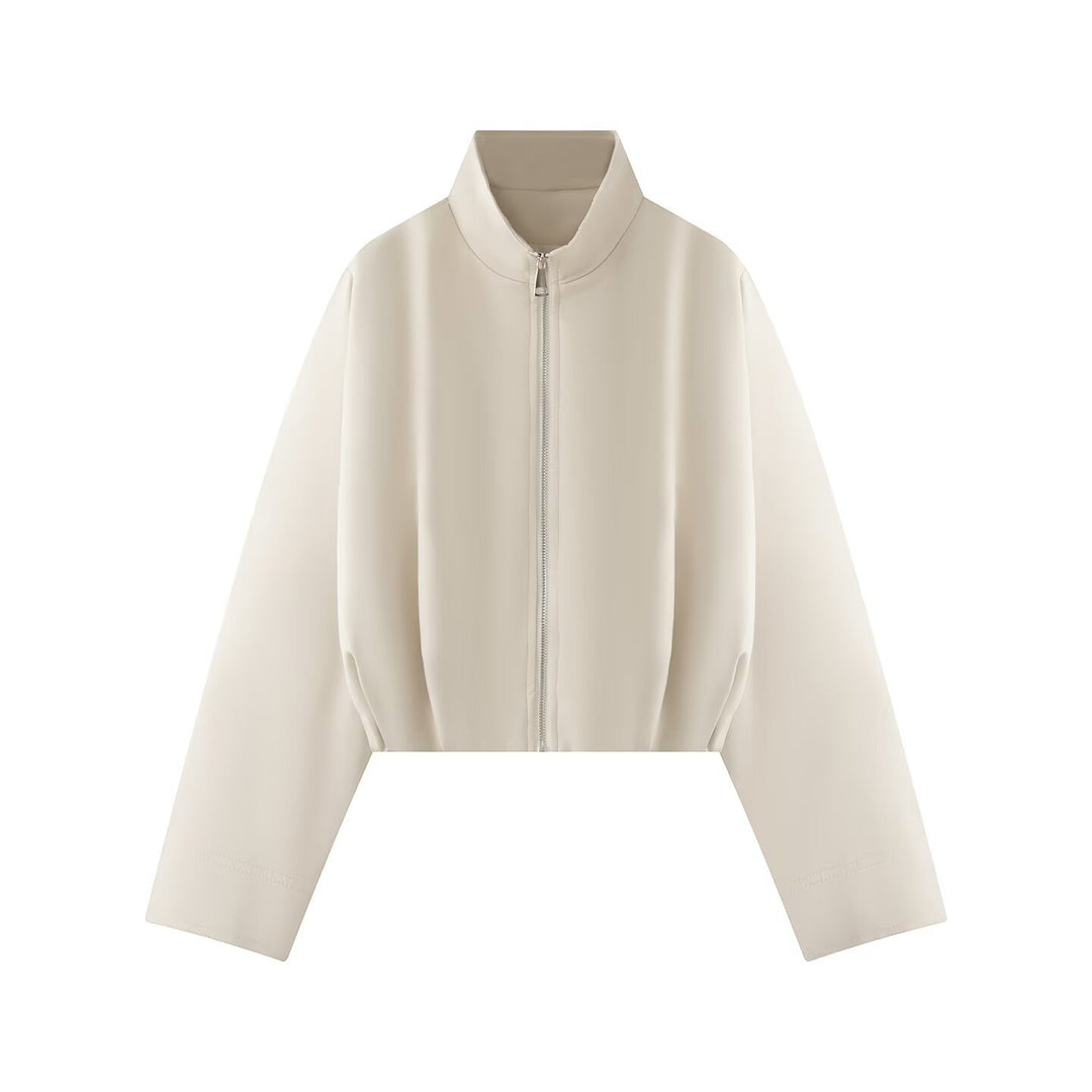Damen Kurze Boxy-Jacke mit hohem Stehkragen, durchgehendem Reißverschluss und Oversize-Ärmeln Echoarchiv