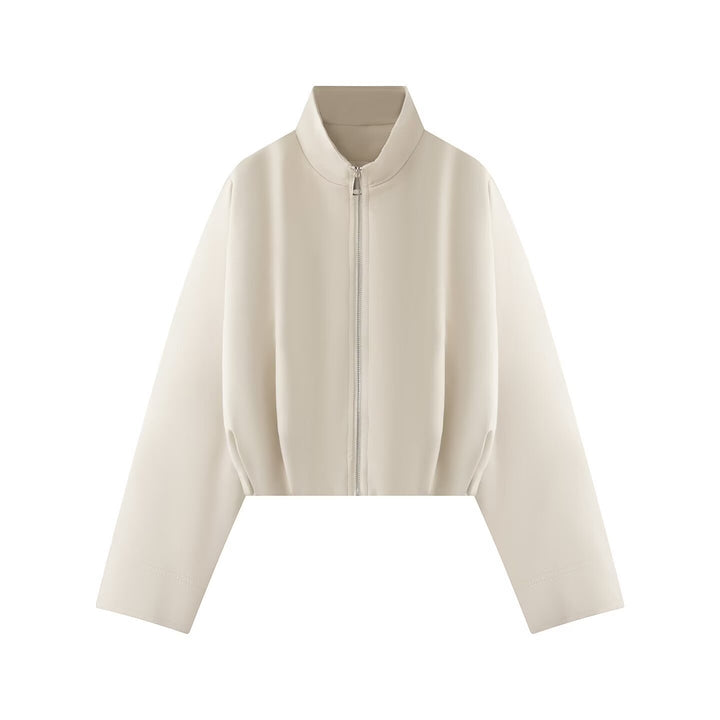 Damen Kurze Boxy-Jacke mit hohem Stehkragen, durchgehendem Reißverschluss und Oversize-Ärmeln Echoarchiv
