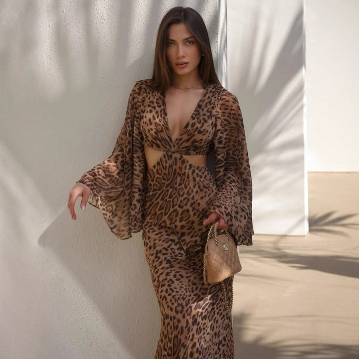 Damen Maxi-Kleid mit tiefem Rückenausschnitt und faszinierendem Animal-Print Echo Archiv