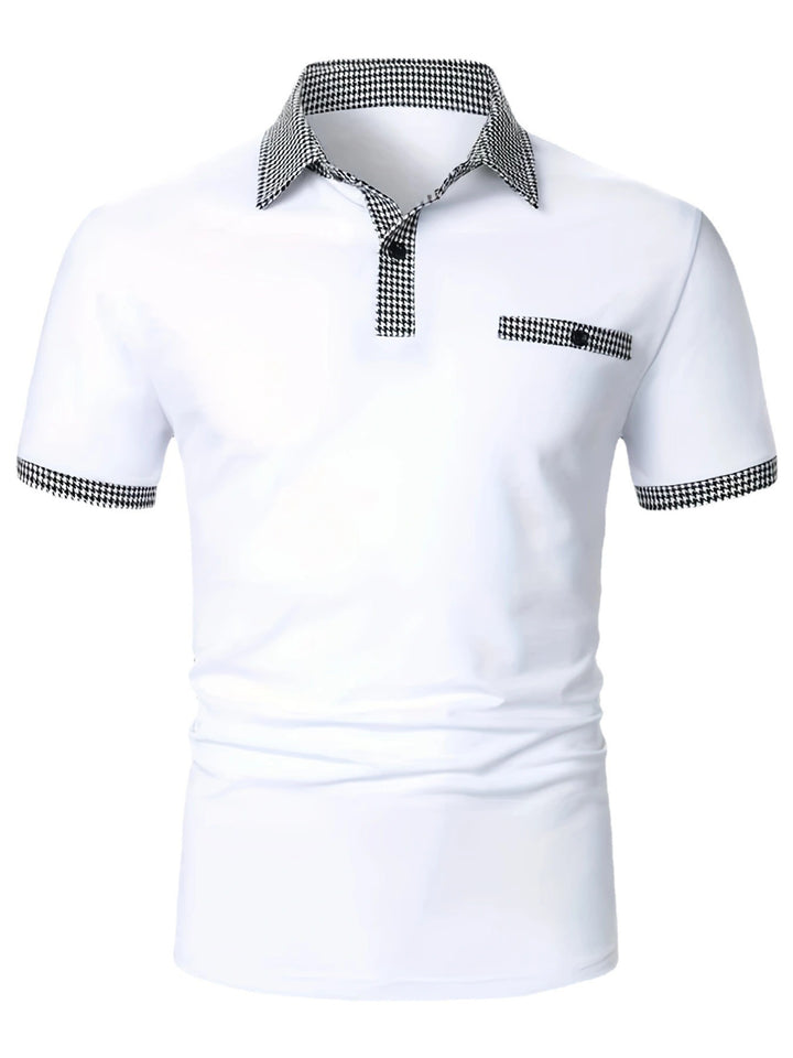 Stylisches Kurzarm-Polohemd für Herren mit karierten Akzenten Echoarchiv
