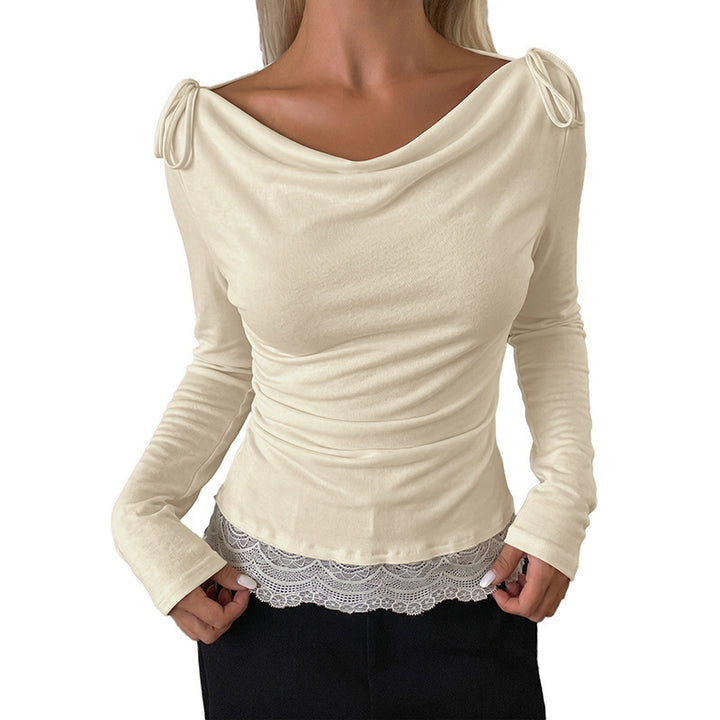 Damen Elegante Langarmbluse mit raffiniertem Kragen und Bindebändern Echo Archiv
