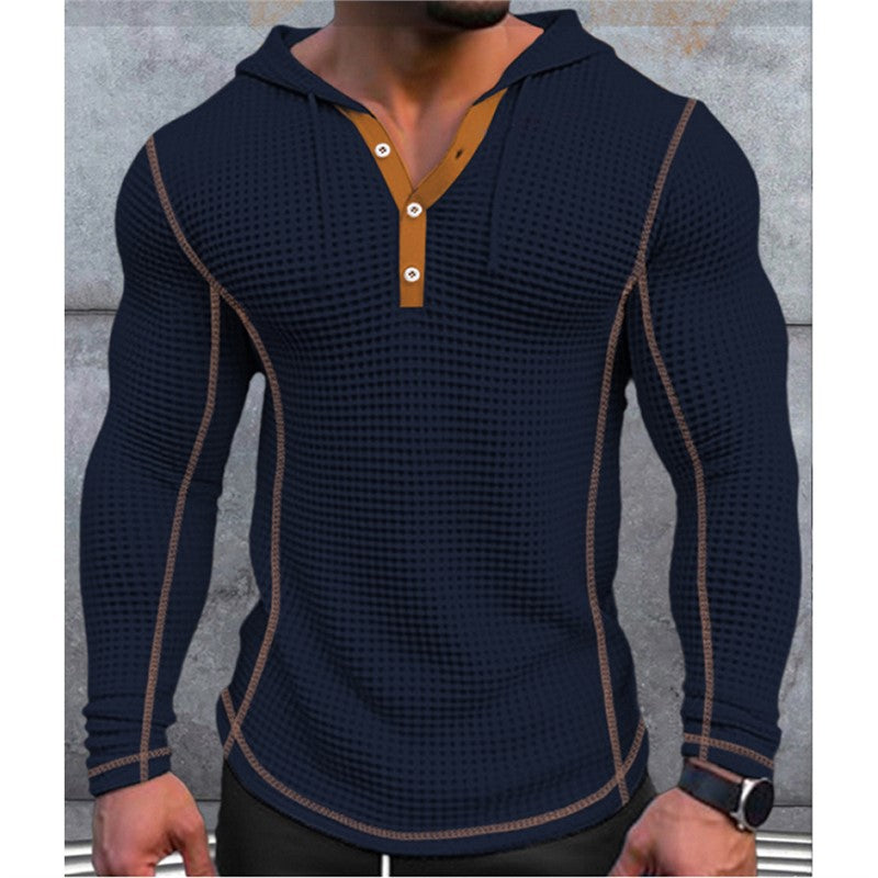 Herren stylisches Kapuzenshirt mit strukturiertem Design und Knopfleiste Echoarchiv