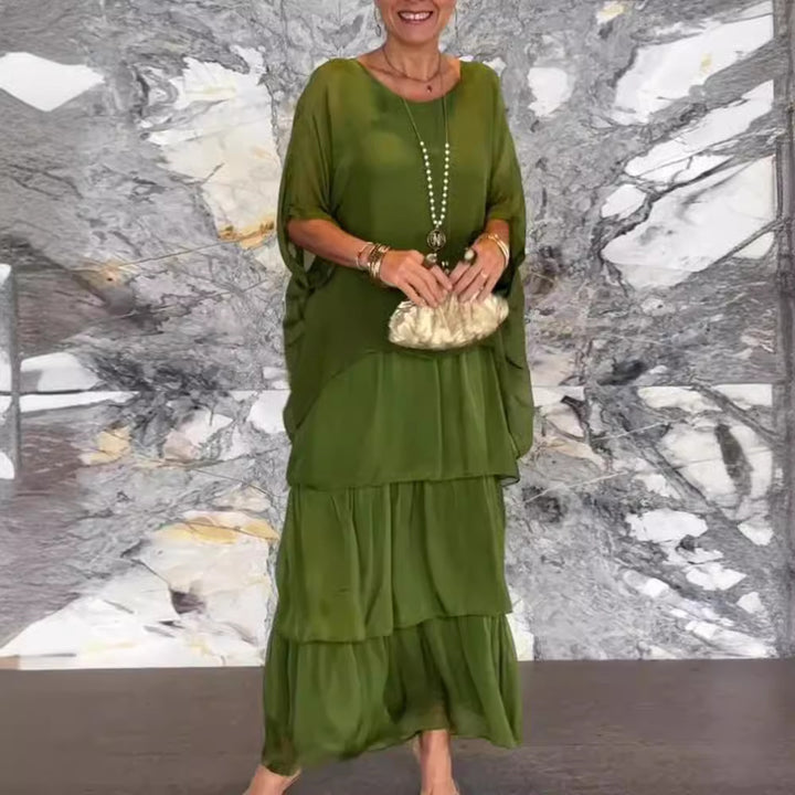 Damen nan bodenlanges Stufenkleid mit weiten Fledermausärmeln und lockerer Silhouette Echo Archiv