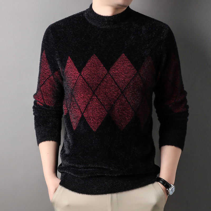 Herren eleganter Rollkragenpullover mit modernen Rautenmuster Echoarchiv