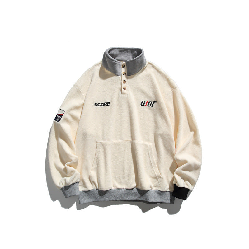 Unisex Fleece-Halbzip-Pullover mit Stehkragen, Kängurutasche und Kontrastbündchen Echoarchiv