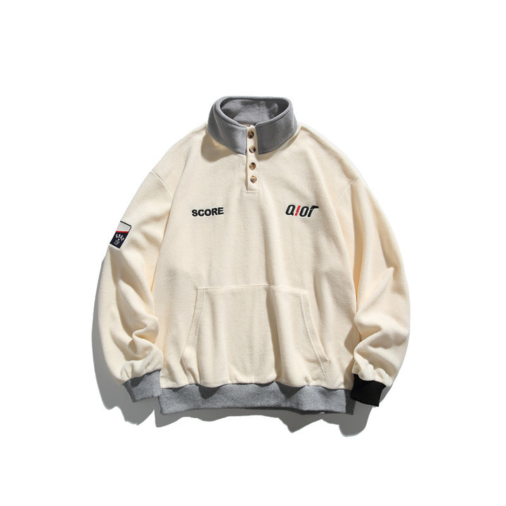 Unisex Fleece-Halbzip-Pullover mit Stehkragen, Kängurutasche und Kontrastbündchen Echoarchiv