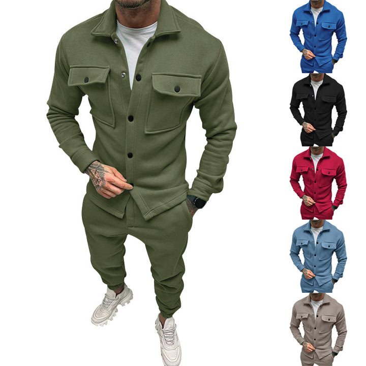 Herren stylisches Freizeitanzug Set mit Knopfleiste und praktischen Taschen Echoarchiv