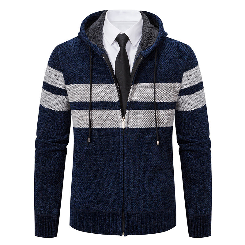 Herren nan gestrickte Kapuzenjacke mit Teddyfutter, verdecktem Reißverschluss und kontrastreifen Echo Archiv