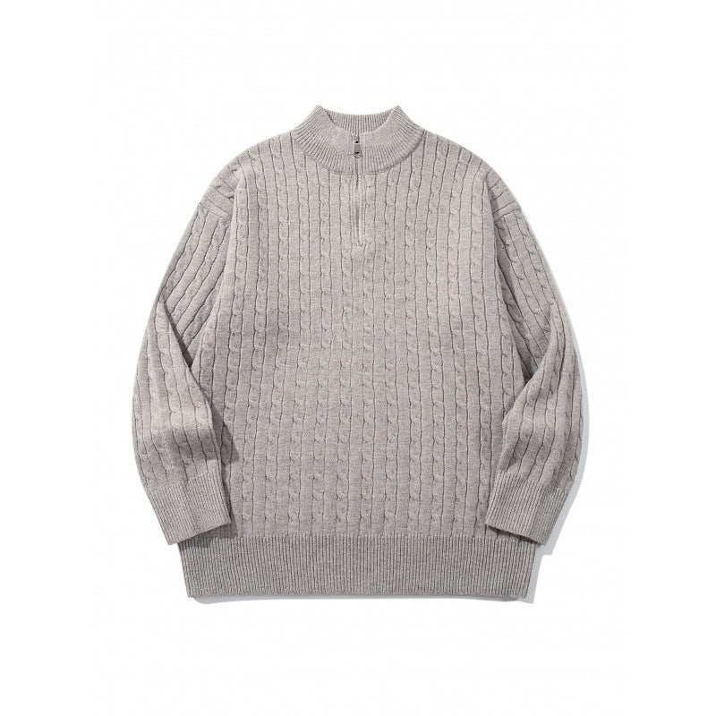 Unisex Oversize Zopfstrick-Halbzippullover mit kurzem Stehkragen und breitem Rippbund Echo Archiv
