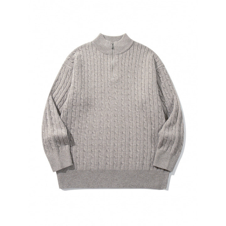 Unisex Oversize Zopfstrick-Halbzippullover mit kurzem Stehkragen und breitem Rippbund Echo Archiv