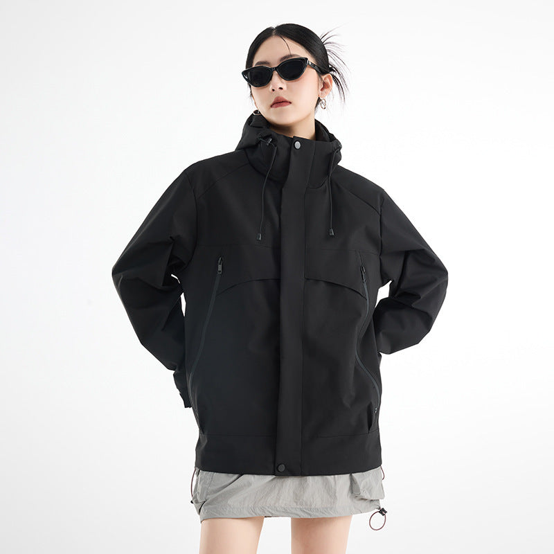 Damen technische wasserdichte Oversize-Parka mit Kapuze und verdeckten Reißverschlusstaschen Echoarchiv