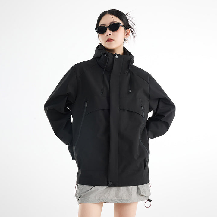 Damen technische wasserdichte Oversize-Parka mit Kapuze und verdeckten Reißverschlusstaschen Echoarchiv