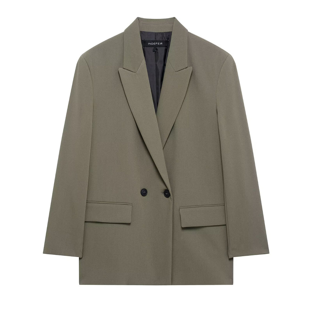 Damen Langer Zweireihiger Blazer-Mantel mit Oversize-Schnitt und Pattentaschen Echo Archiv