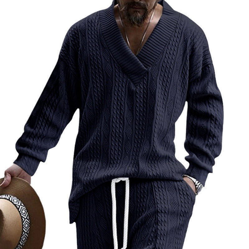 Herren Oversize-Zopfmuster-Pullover mit tiefem V-Ausschnitt Echoarchiv