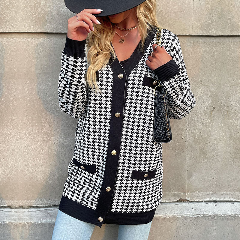Damen Modischer Strickcardigan mit Hahnentritt-Muster Echo Archiv