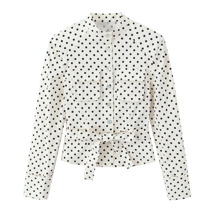 Damen Bluse mit Stehkragen, Taillengürtel und Brusttaschen Echo Archiv