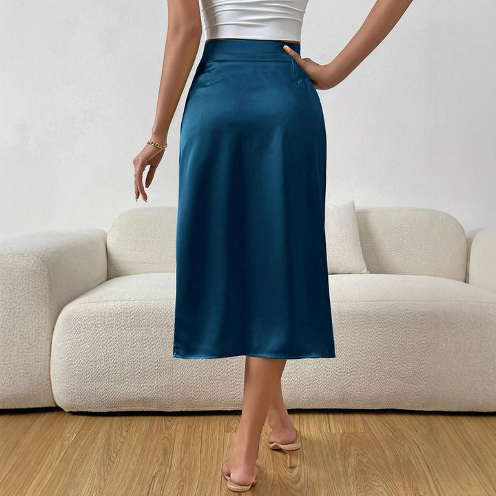 Damen Eleganter Satin-Midirock mit elegantem Schlitz und fließendem Fall Echo Archiv