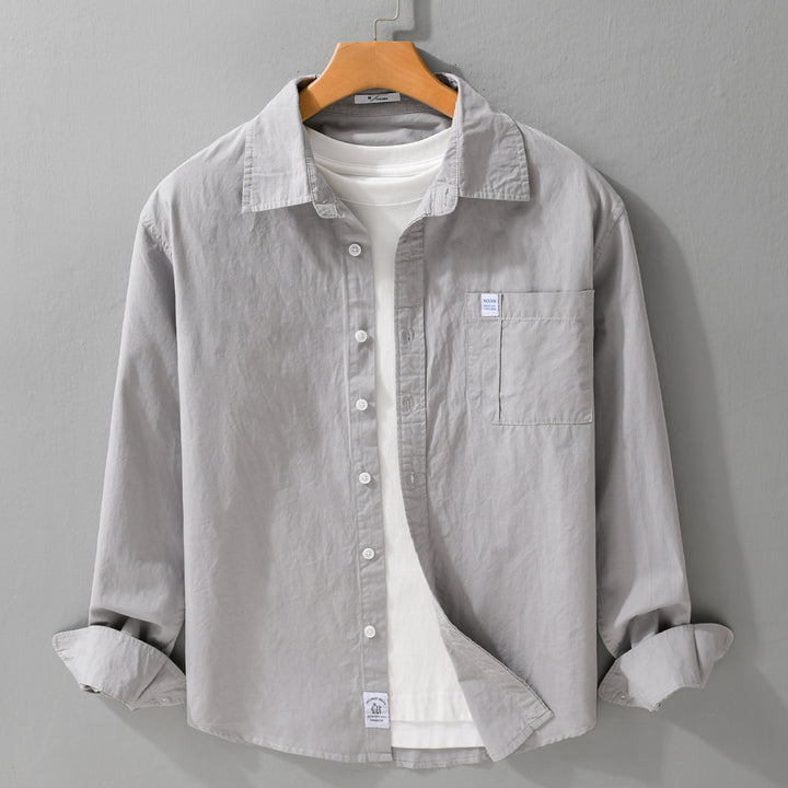 Herren Baumwoll-Overshirt im Layering‑Look mit Kentkragen und aufgesetzter Brusttasche Echoarchiv