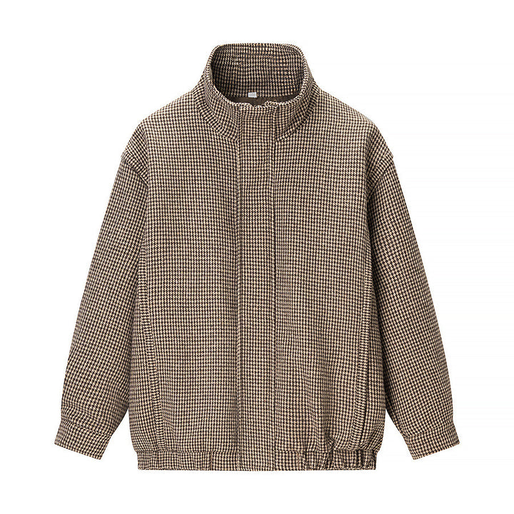 Damen Kurze Boxy-Übergangsjacke im Hahnentritt mit Stehkragen und Gummibund Echoarchiv