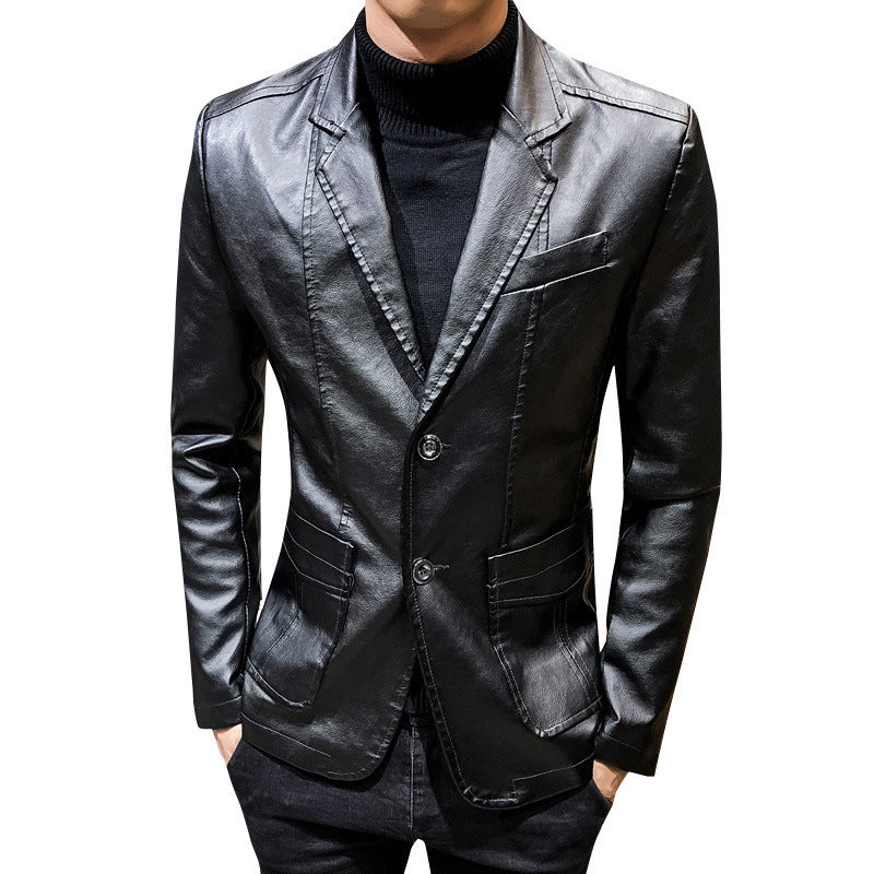 Herren Lederblazer im Slim-Fit mit Reverskragen und Zwei-Knopf-Front Echoarchiv