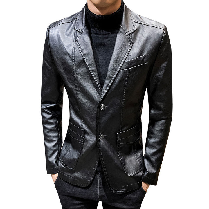 Herren Lederblazer im Slim-Fit mit Reverskragen und Zwei-Knopf-Front Echoarchiv