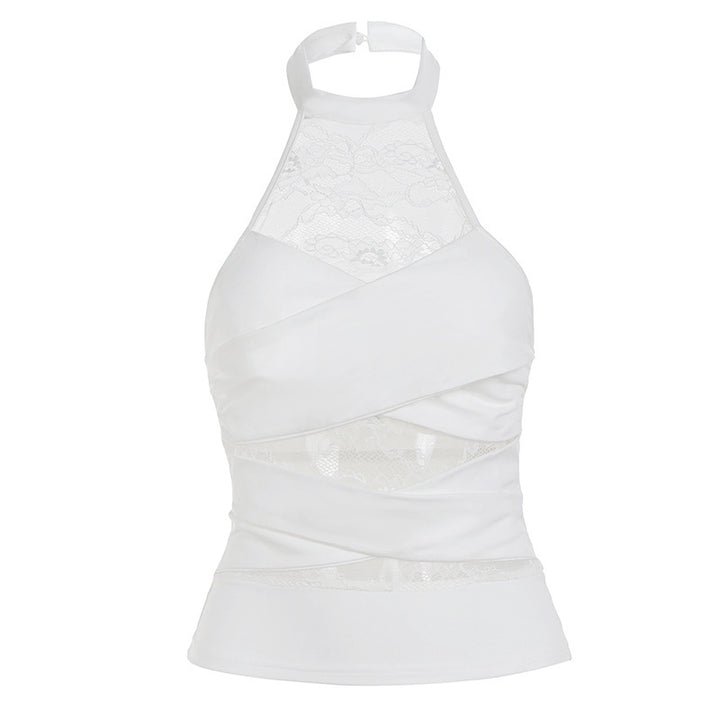 Damen Halter-Top mit elegantem Spitzenbesatz und raffinierten Rüschendetails Echo Archiv