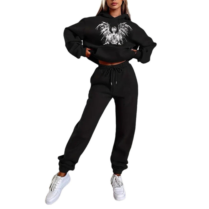 Damen zweiteiliges Lounge-Set Kapuzenpullover Cropped und High-Waist Jogginghose mit Engelsmotiv und elastischem Bund – Auréline