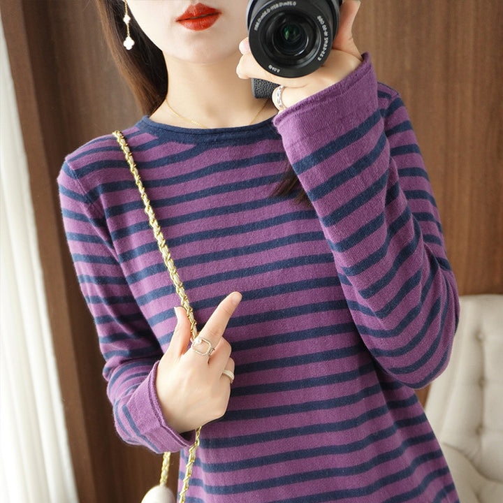 Damen Maritim inspirierter Baumwoll-Feinstrickpullover mit Streifen und leicht kastiger Silhouette Echoarchiv