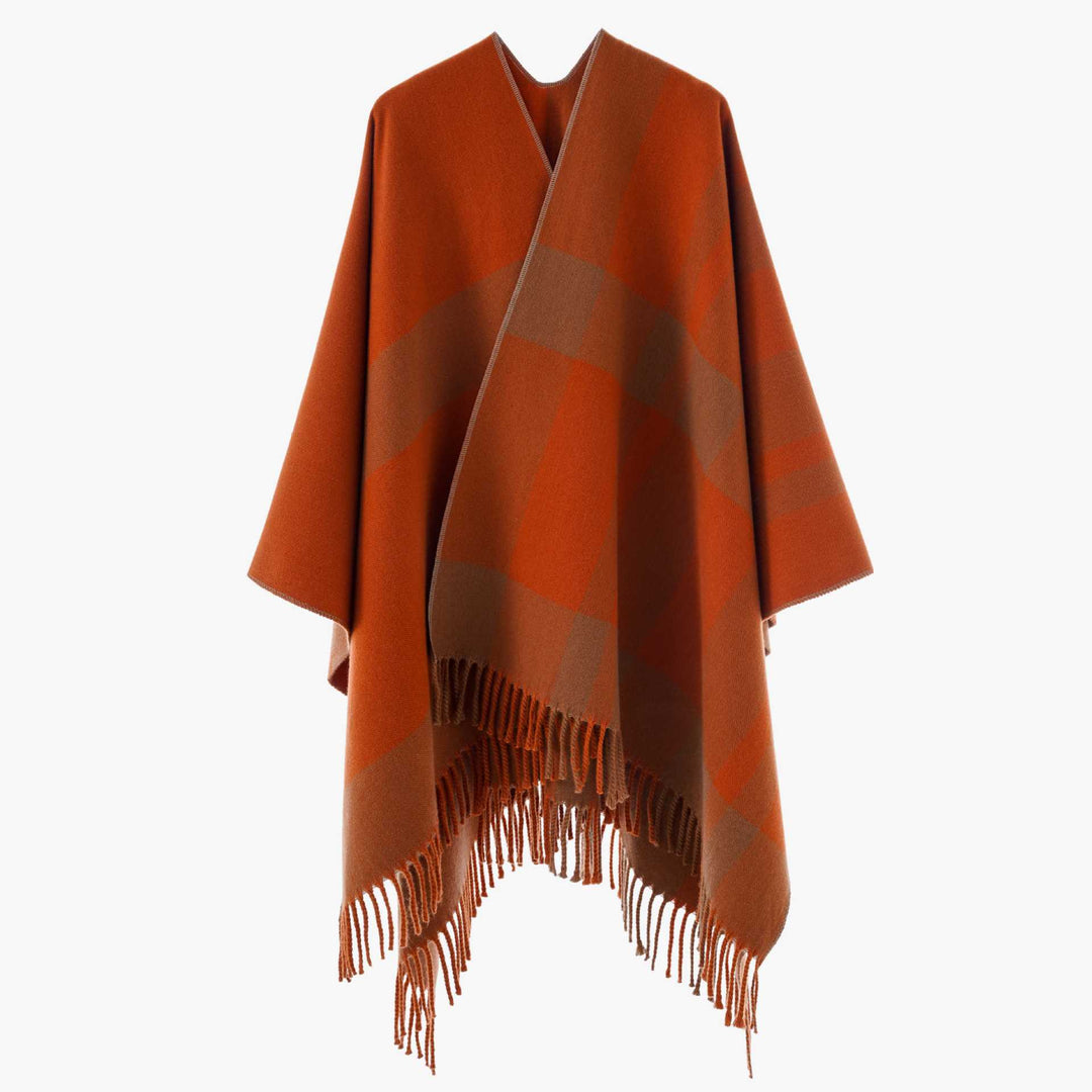 Damen Oversize-Cape mit Glencheck-Muster und Fransenabschluss Echo Archiv