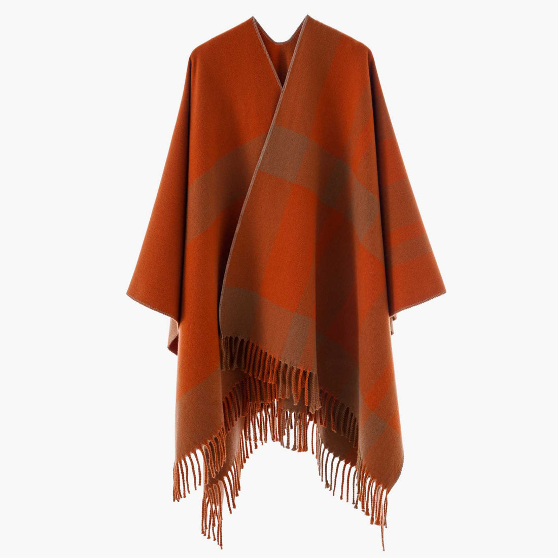 Damen Oversize-Cape mit Glencheck-Muster und Fransenabschluss – Montévia