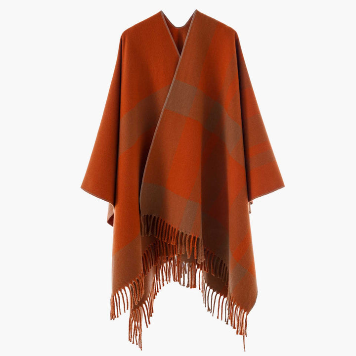 Damen Oversize-Cape mit Glencheck-Muster und Fransenabschluss Echo Archiv