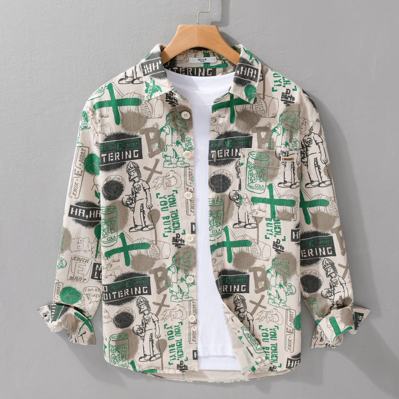 Herren Künstlerisches Grafik-Overshirt im Relaxed-Layering mit Allover-Sketchprint und Soft‑Touch‑Baumwollmix Echoarchiv