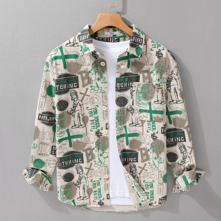 Herren Künstlerisches Grafik-Overshirt im Relaxed-Layering mit Allover-Sketchprint und Soft‑Touch‑Baumwollmix Echoarchiv
