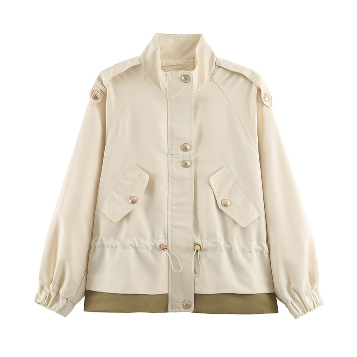 Damen 10+ kurze Utility-Jacke mit Taillenraffung, Stehkragen und Schulterklappen Echo Archiv