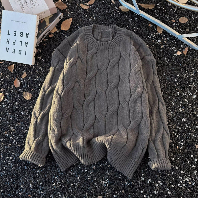 Damen Grobgestrickter Oversize-Zopfmuster-Strickpullover mit verkürztem Saum Echoarchiv