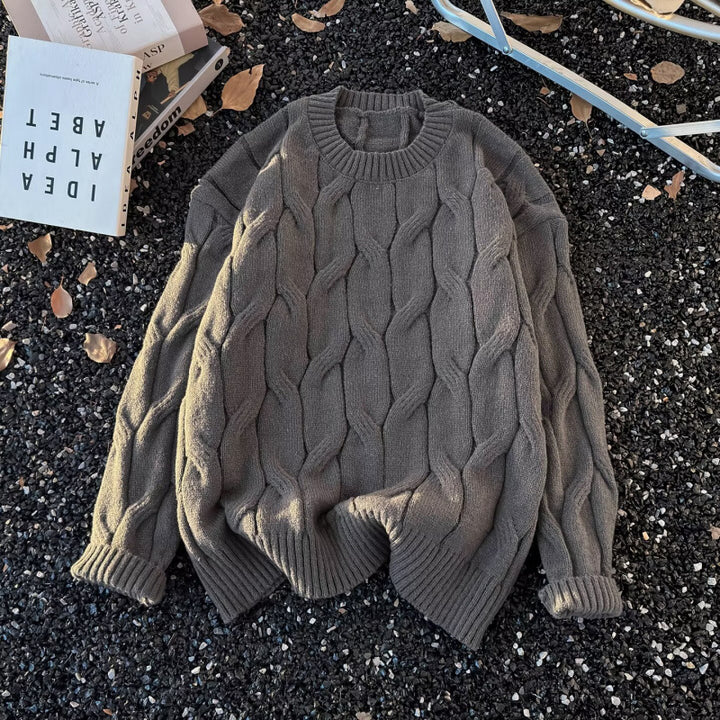 Damen Grobgestrickter Oversize-Zopfmuster-Strickpullover mit verkürztem Saum Echoarchiv
