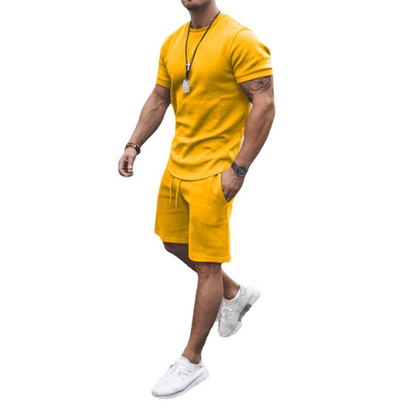 Herren nan figurbetontes Kurzarmshirt mit verstärkter Schulternaht und elastischer Kordelzug-Bermuda aus Stretchjersey Echo Archiv