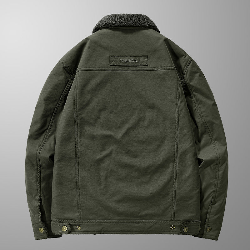 Herren Sherpa-gefütterte Canvas-Truckerjacke mit Teddyfutter und Utility‑Taschen Echo Archiv