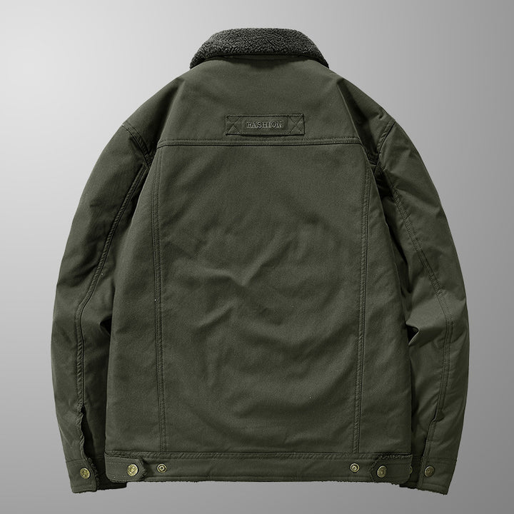Herren Sherpa-gefütterte Canvas-Truckerjacke mit Teddyfutter und Utility‑Taschen Echo Archiv