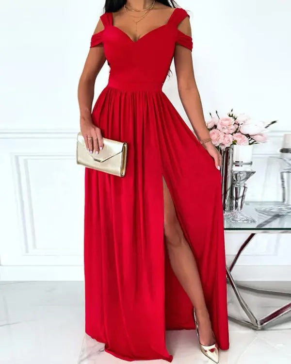 Damen Maxikleid mit Schulterträgern und elegantem Schlitz Echoarchiv
