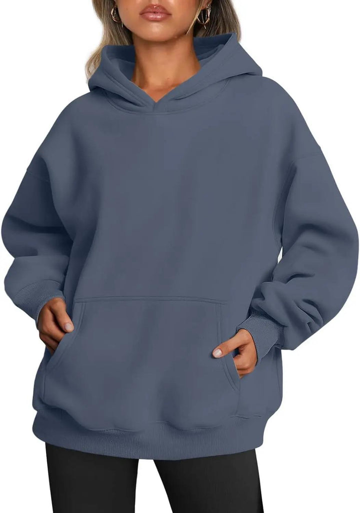 Damen oversized Kapuzenpullover mit verlängerter Silhouette und Kängurutasche – Auréline