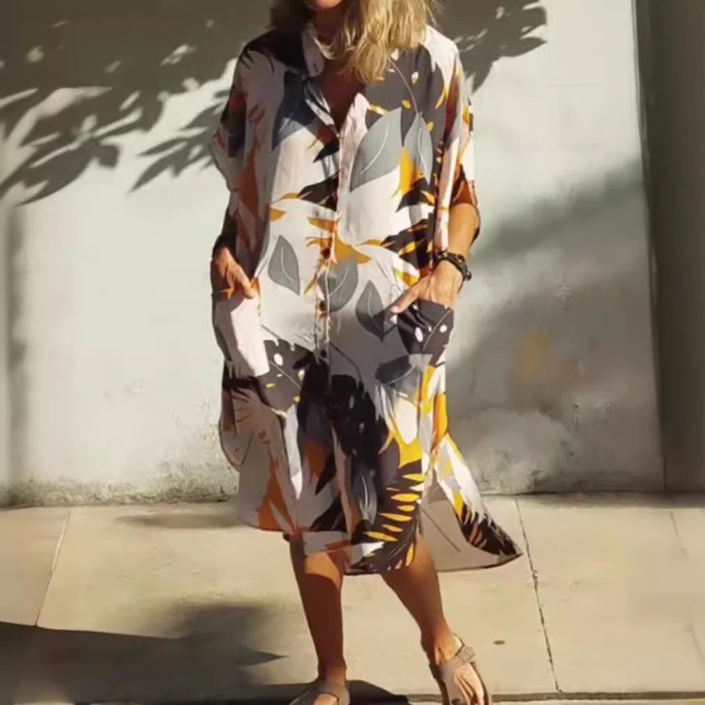 Damen nan luftig-leichtes Kaftan-Hemdkleid mit überschnittener Schulter, verdeckter Knopfleiste und seitlichen Eingrifftaschen Echo Archiv