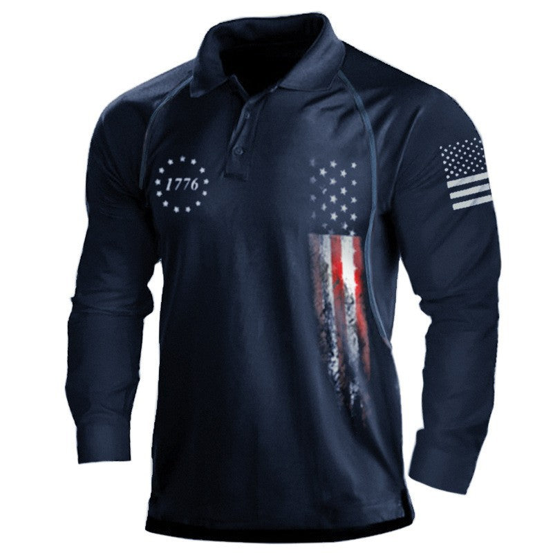 Herren Langarm Poloshirt mit patriotischem Design und funktionellem Schnitt Echoarchiv