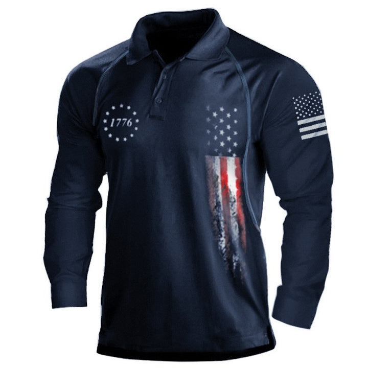 Herren Langarm Poloshirt mit patriotischem Design und funktionellem Schnitt Echoarchiv
