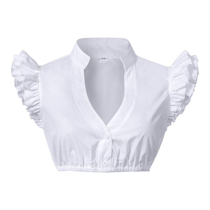 Damen nan Spitzenbolero Bluse mit Stehkragen, 3/4 Ärmeln und Bindeband Echo Archiv