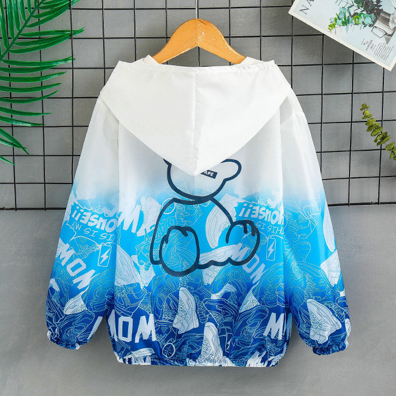 Unisex nan leichte Kapuzenjacke mit Comic-Bären-Print, Windbreaker-Stoff und elastischem Saum  Echo Archiv