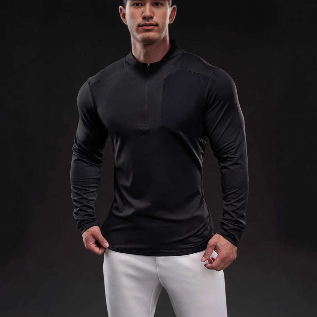 Herren Atmungsaktives Funktions-Langarmshirt mit kurzem Reißverschluss und Slim‑Fit – Marzano