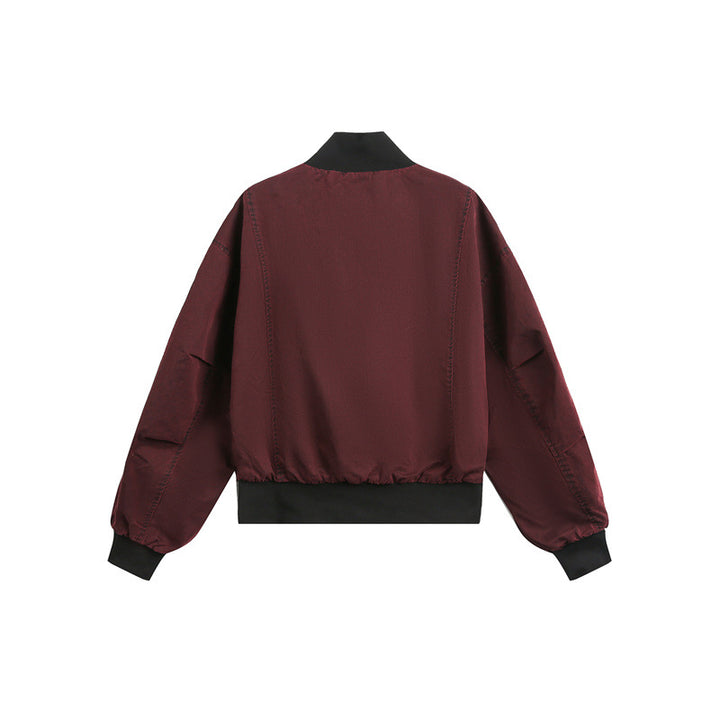 Unisex Kurz geschnittener Satin‑Bomber im Boxy‑Cut mit kontrastierendem Rippkragen und Ballonärmeln Echoarchiv