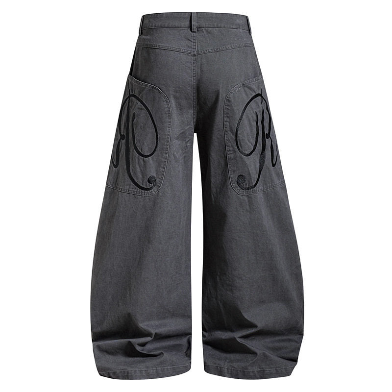 Damen Weite Denim-Palazzo-Hose mit Ballon-Saum und aufgesetzten Logotaschen Echoarchiv